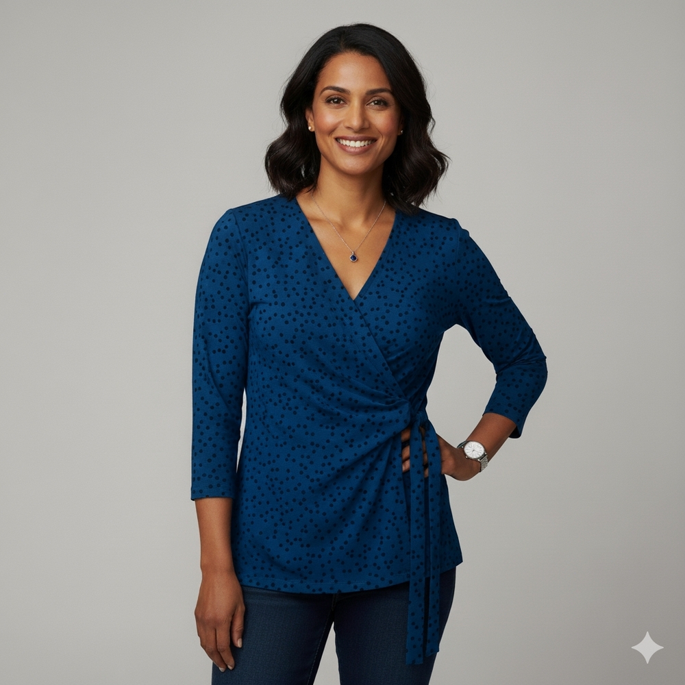 Anne Klein  Wrap Tie Front Polka with black dots